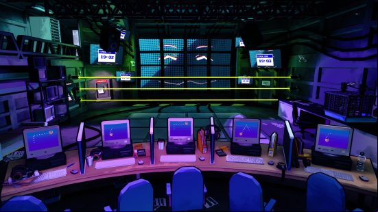 Best puzzle games - Escape Academy: A bunch of monitors with a laser grid