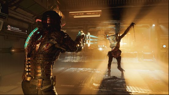 Dead Space Remake can learn from The Callisto Protocol's combat. Isaac Clarke in the Dead Space Remake aims at an enemy monster