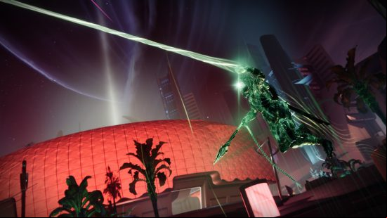 Destiny 2 season 20 release date: a soldier swings through the air on a glowing rope
