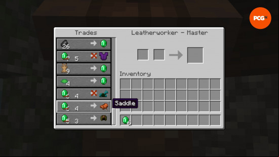 The Minecraft saddle trading offer with a master-level leatherworker.