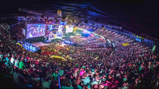 CSGO is still the King of FPS games, even in 2023: A huge arena filled with people watching an esports tournament