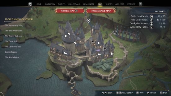 Hogwarts Legacy Floo Flame fast travel - Hogwarts in the world map.