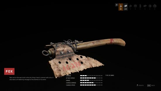 Best Atomic Heart weapons: The Fox, a hatchet wrapped in barbed wire.
