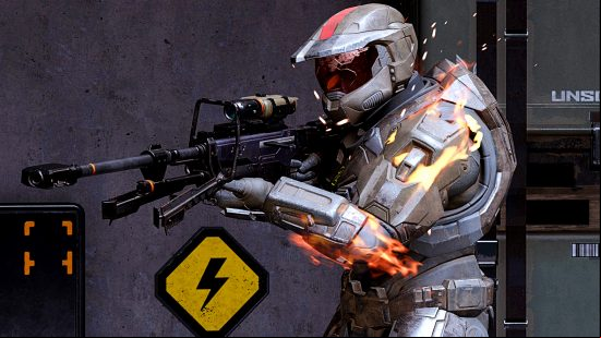 Halo Infinite update - a Spartana aims down the sights of an S7 Sniper rifle