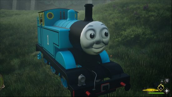 Best Hogwarts Legacy mods 2023: a blue train with a face sits in a field