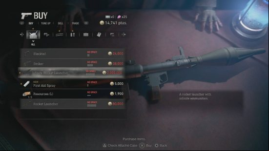 Resident Evil 4 Remake infinite ammo - the Infinite Rocket Launcher in the shop costs 2,000,000 pesetas.