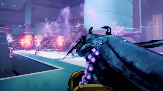 Destiny 2 Deterministic Chaos exotic guide - get the Void machine gun: The Deterministic Chaos in action against Vex enemies.