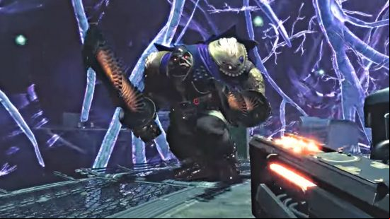 Destiny 2 Lightfall Calus boss fight: Calus hefts a pair of swirling, Darkness-infused swords in his second phase.