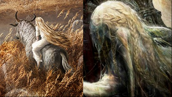 Elden Ring Shadow of the Erdtree release date: a close up of Miquella as shown in-game