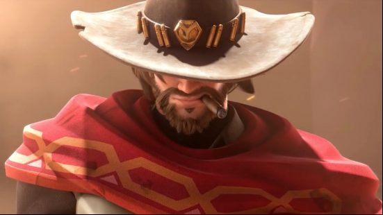 Overwatch 2 tier list: Cassidy, a gunslinging DPS hero in Blizzard's acclaimed hero shooter, sporting a cowboy hat and red poncho.