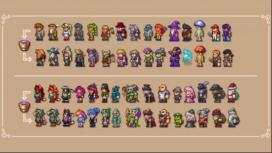 Terraria Shimmer NPC variants - all the different skins for characters that can be unlocked using Shimmer in the sandbox game