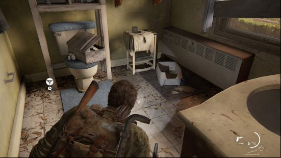 The Last of Us Firefly Pendants locations: a messy bathroom, objects strewn across the floor.
