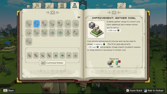 Minecraft Legends resource more - the Improvement: Gather Coal upgrade.