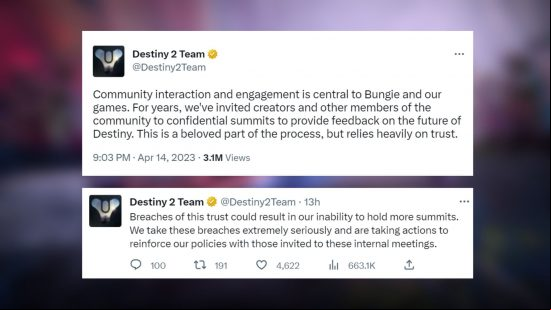 Bungie asks trust be "honoured" as Destiny 2 leaks harm everyone: Bungie's twitter statement on the season 21 leaks