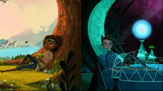 Double Fine Steam sale - Vella and Shay, the two protagonists of Broken Age, sit down to rest