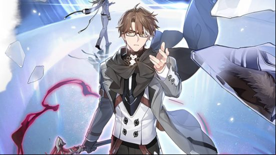 Welt is throwing some shard of glass. Another one of the Honkai Star Rail characters walks past him in the background.