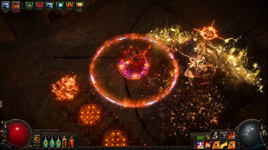 Path of Exile Crucible release time - a character fighting a boss in the boss kill event