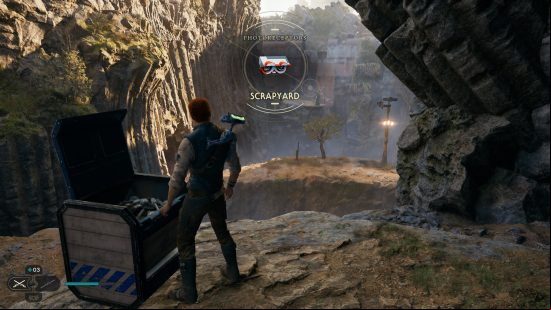 Cal Kestis opens a chest containing BD-1 cosmetics