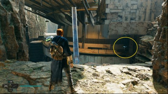 Cal Kestis overlooks an area containing BD-1 cosmetics