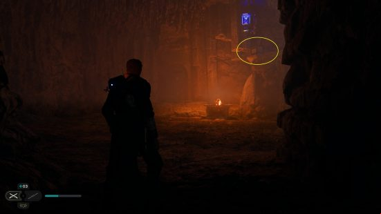 Cal Kestis looks to a glowing aura showing new BD-1 cosmetics