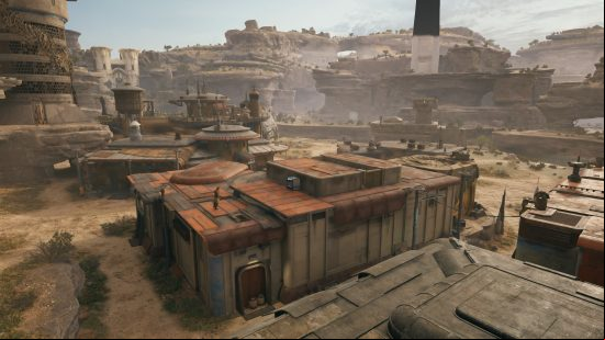 A vast desert expanse hides the Star Wars Jedi Survivor tactical outfit
