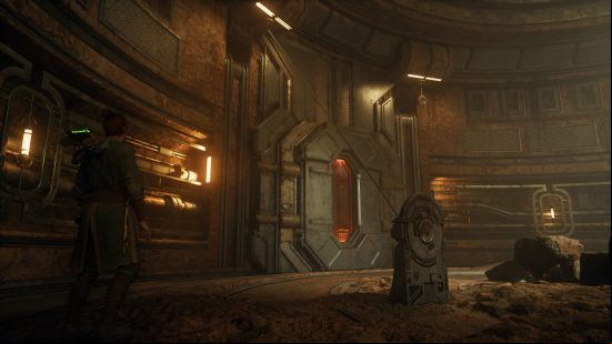 A dark room hosts the Star Wars Jedi Survivor Pilgrim's Sanctuary puzzle