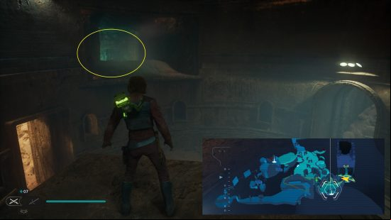 A circle shows the location of the Star Wars Jedi Survivor Jedi robes