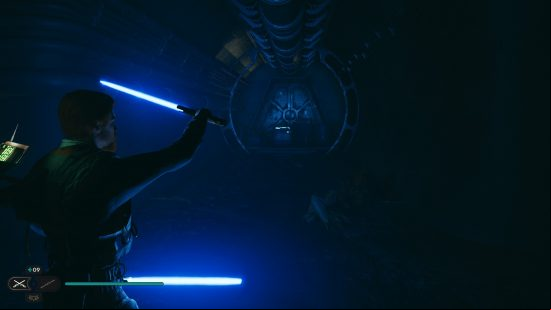 A dimly lit cave is home to more Star Wars Jedi Survivor Lightsaber parts