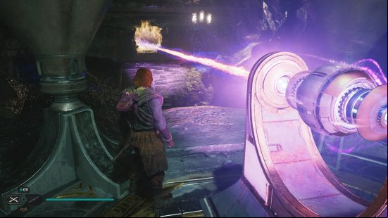 A purple laser fires towards an opening in the Rambler's Ranch puzzle which rewards the Quickdraw Blaster