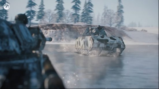 Best cross-platform games: World of Tanks. Image shows tanks fighting on an icy tundra.