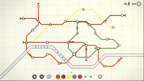 An alternative London tube map in one of the best train games, Mini Metro.
