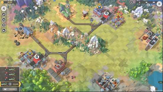 A series of train connections in a charmingly colourful landscape in Train Valley 2, one of the best train games.