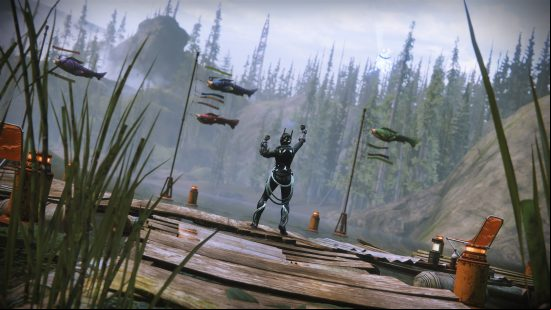 Destiny 2 fishing explained: How to catch, locations, and rewards: A Guardian celebrates their catch in Destiny 2 Season of the Deep;