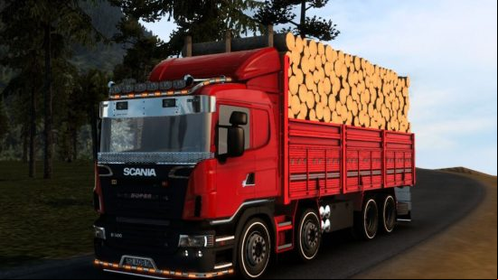 ETS2 mods allow you to import a large red truck carrying logs