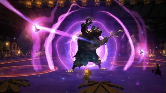 FFXIV 6.4 Live Letter 77 - a party of adventurers fight against a giant rat boss with a guitar