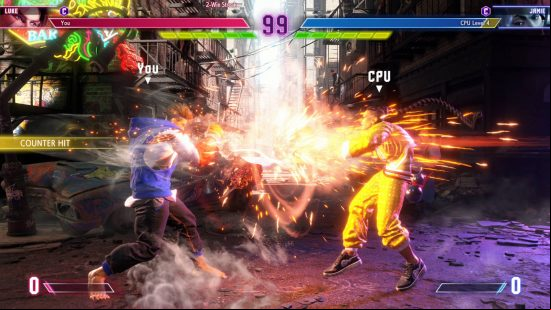 Street Fighter 6 Luke has just hit Jamie with a Sand Blast.