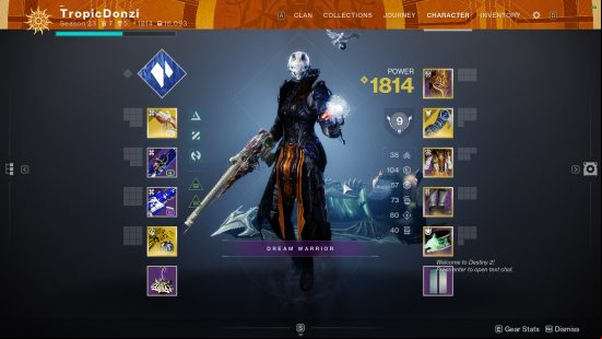 The best Destiny 2 Warlock Stasis build character screen