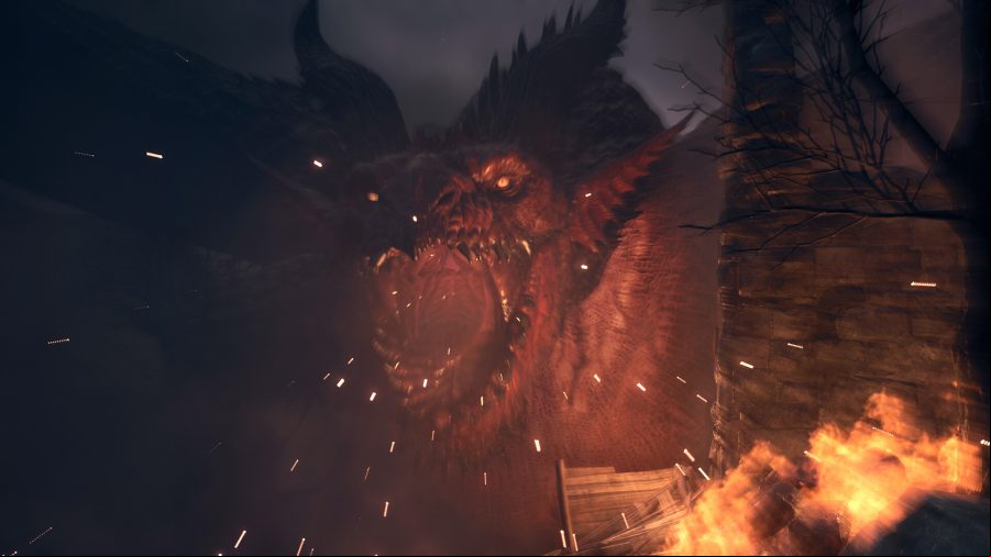 A dragon angrily breathing fire