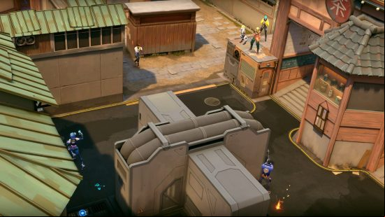 An image of new Valorant TDM map District from above, with players shooting at one another in groups