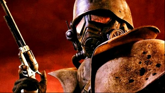 Bethesda summer sale - a man in protective armor and a gas mask in Fallout New Vegas.