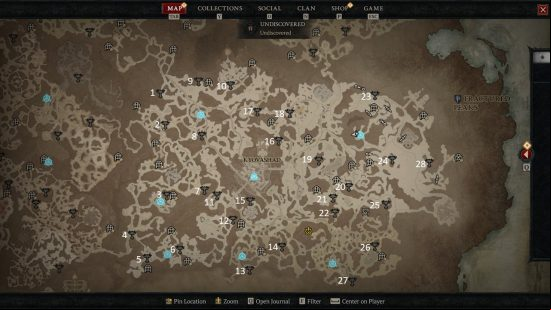 Diablo 4 altar of lilith locations in fractured peak numbered