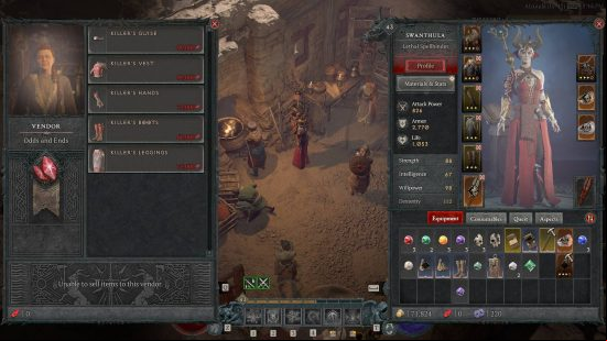 An image of the Diablo 4 PvP vendor showing Killer's Armor
