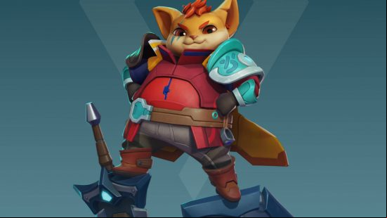 Maxx is valiantly standing on a sword and shield, and is one of the Evercore Heroes characters of the tank class. He is a rodent of sorts.