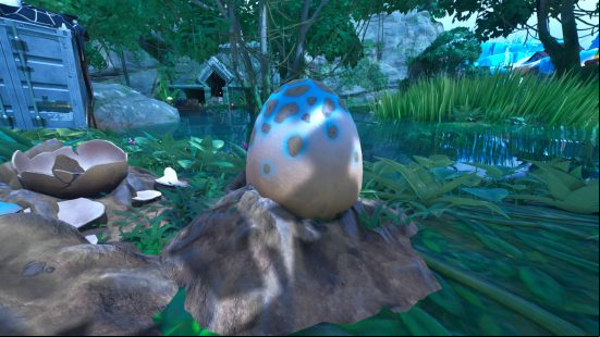 An egg that will hatch into one of the Fortnite raptors.