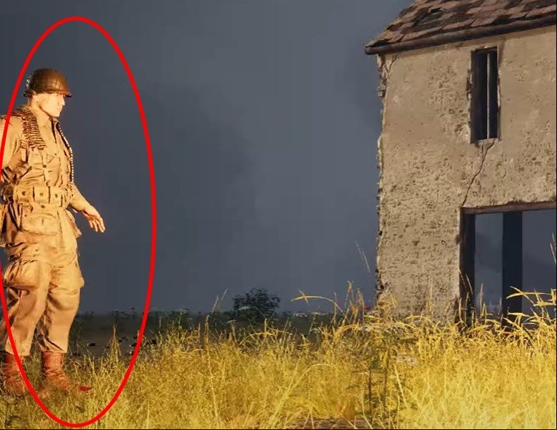 Hell Let Loose trailer glitches: An American soldier stands in a still, glitching A-pose in FPS game Hell Let Loose