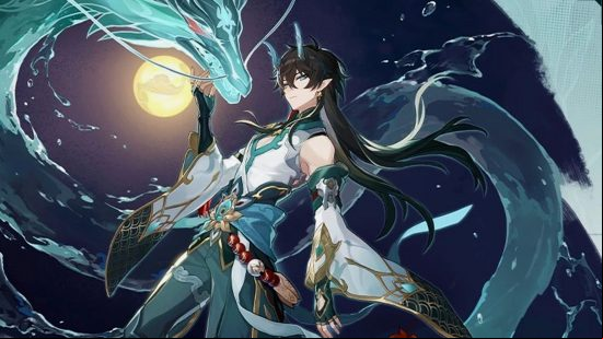 Honkai Star Rail characters: Imbibitor Lunae, a legendary draconic Vidyadhara that wields the power of the Azure Dragon and bears more than a ing resemblance to Dan Heng.