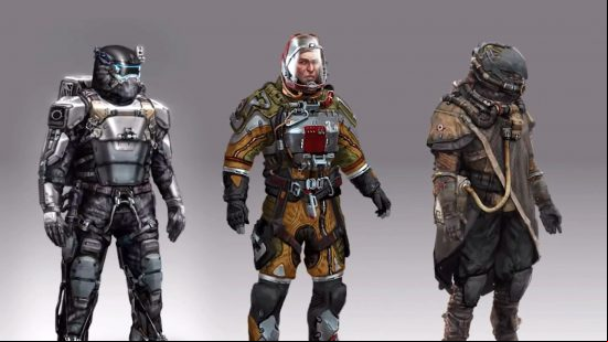 A preview of the various Starfield armor sets as depicted in concept art, from advanced militaristic uniform to a light exploration cloth alternative.