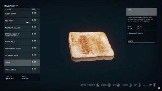 Starfield food: a picture of a piece of unbuttered toast.