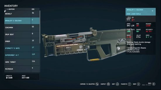A look at the Brawler's Equinox, which is a gun with Starfield weapon mods attached to it.