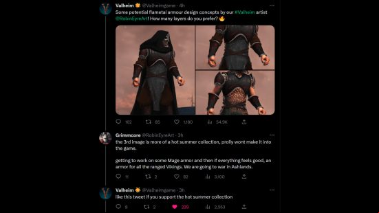 Valheim Ashlands armor on Twitter - "Some potential flametal armour design concepts by our #Valheim artist @RobinEyreArt ! How many layers do you prefer